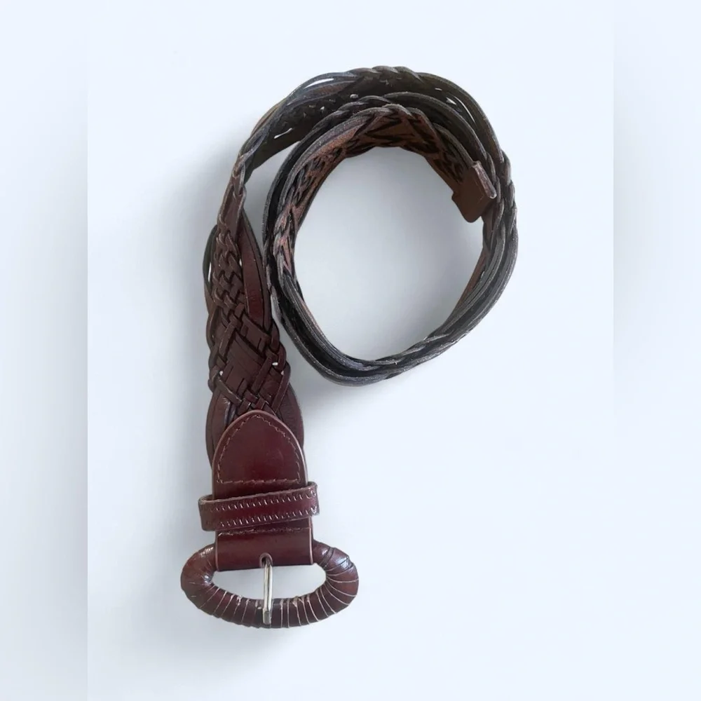 Brown burgundy leather braided belt with oval leather buckle‎ by Chinese Laundry